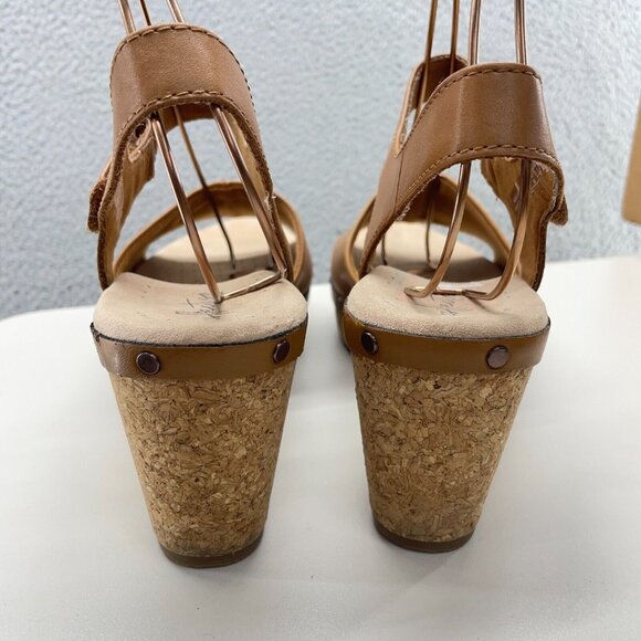 Clark Collection Sandals Womens 10 M Tan Comfort Shoes Leather Slingback Wedge - Picture 4 of 13